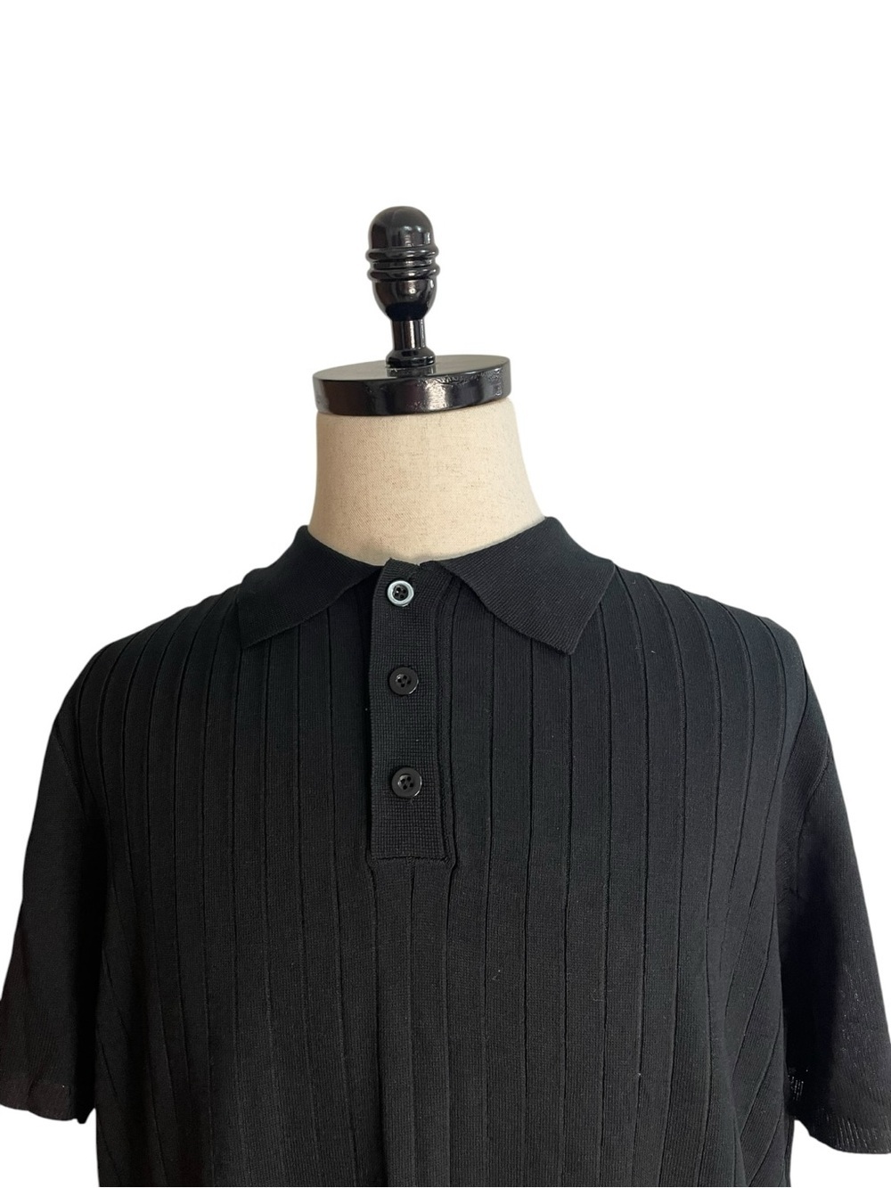 Coofandy Ribbed Short-Sleeve Knit Polo Shirt Black - Picture 2 of 16